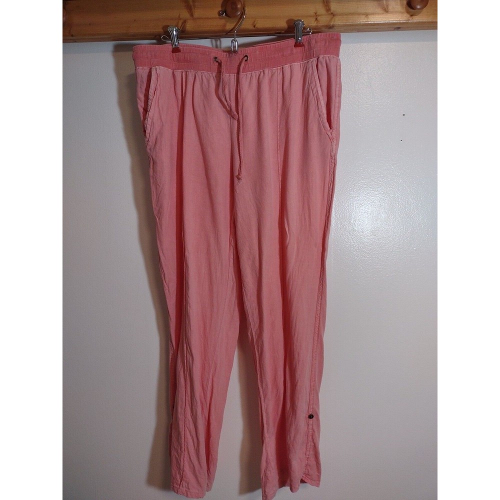 Mermaid Anthro Women's L Salmon Pink Roll Tab Pants Linen Lagenlook